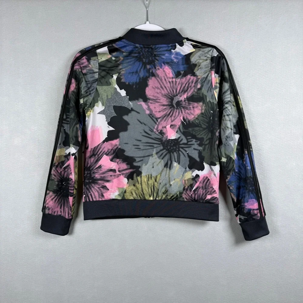 Adidas Girls Size 14 Track Jacket Floral Multi Color Full Zip Sporty Athleisure